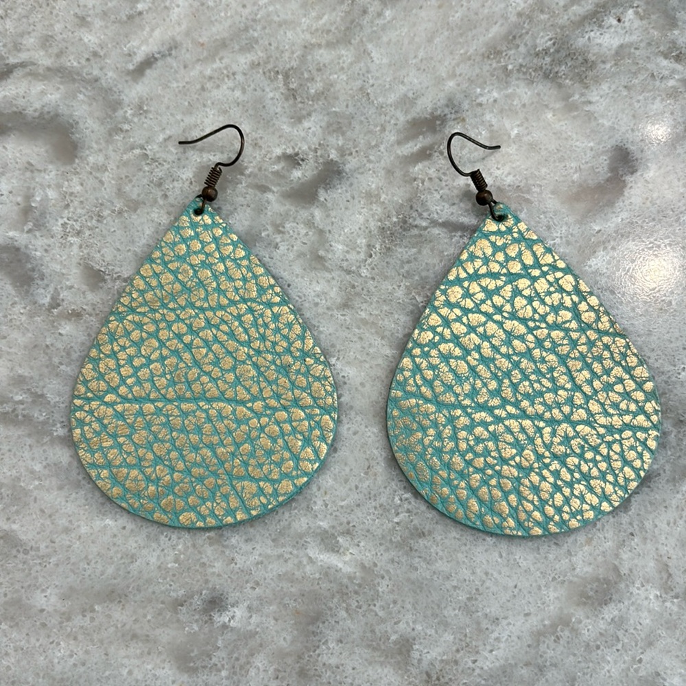 Teal and Gold Earrings